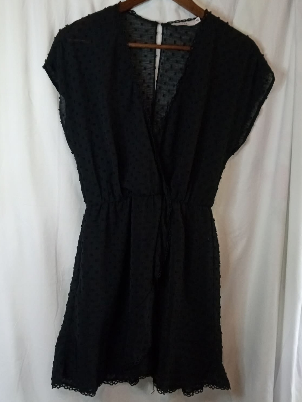 Lush Black Swiss Dot Mini Dress Small Office Goth Flowy Retro Keyhole Punk Hot